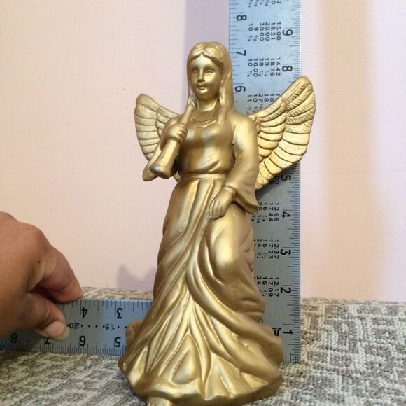 NIB NWT Golden Ceramic Christmas Angel W/ Horn - Picture 7 of 8
